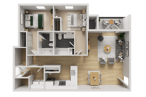 Floor plan for 2 beds, 2 baths, 1072 sqft